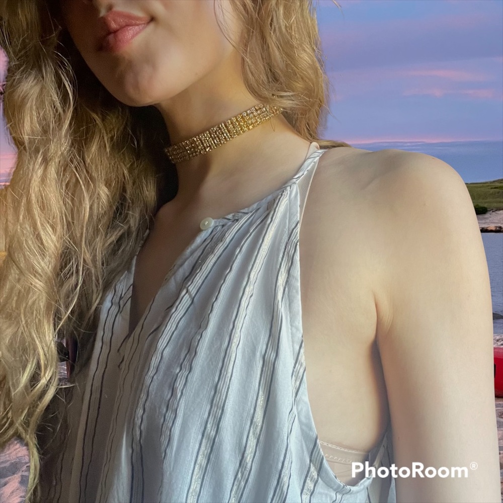Dylan Boho Linen Dress with Metallic Gold Stripes - Picture 6 of 6
